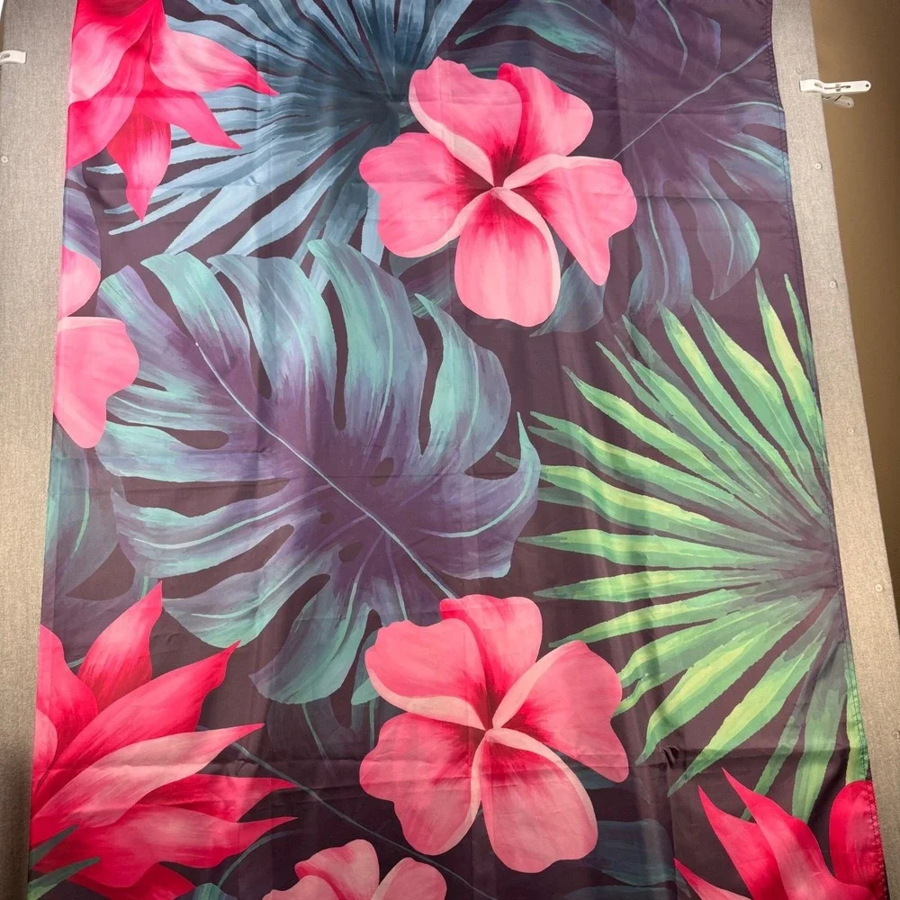Tropical Floral Rectangle Tablecloth 60x82‎ Black Pink Green Unlined Summer